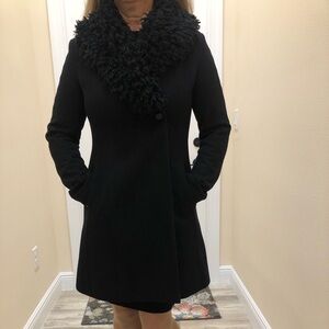 Laundry By Shelli Segal Black Teddy Jacket with Faux Fur Collar